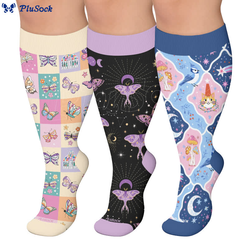 Plusock Plus Size Pastel Butterfly Compression Socks - image 0