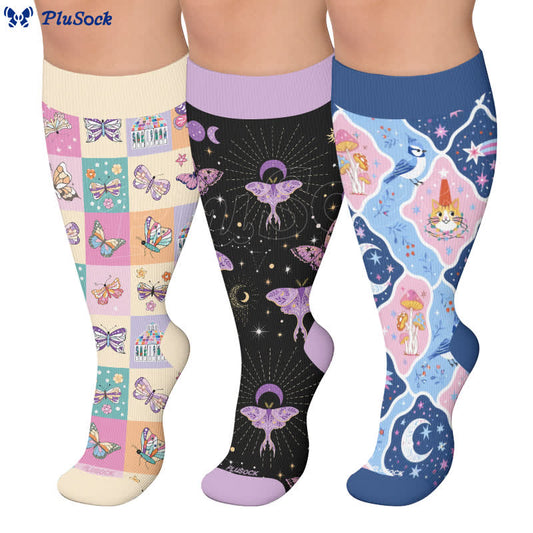 Plusock Plus Size Pastel Butterfly Compression Socks - image 0