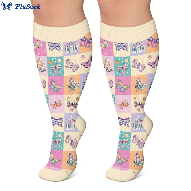 Plusock Plus Size Pastel Butterfly Compression Socks - image 5