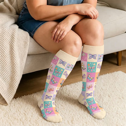 Plusock Plus Size Pastel Butterfly Compression Socks - image 1