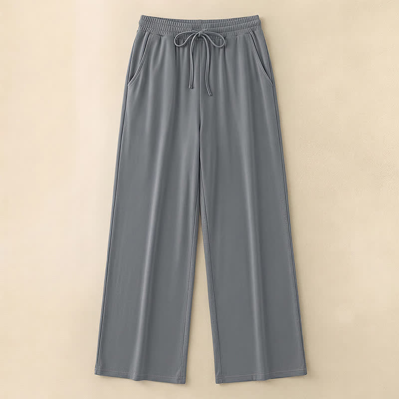Plusock Drawstring Elastic Waist Wide Leg Lounge Pants - Dark Grey - 5XL - image 4