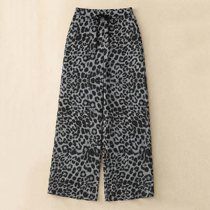 Plusock Drawstring Elastic Waist Wide Leg Lounge Pants - Leopard Grey - 5XL - image 0