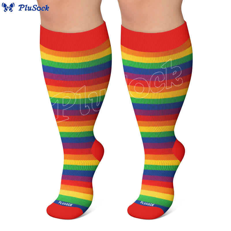 Plusock Plus Size Rainbow Stripe Compression Socks - image 5
