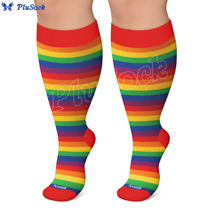 Plusock Plus Size Rainbow Stripe Compression Socks - image 5