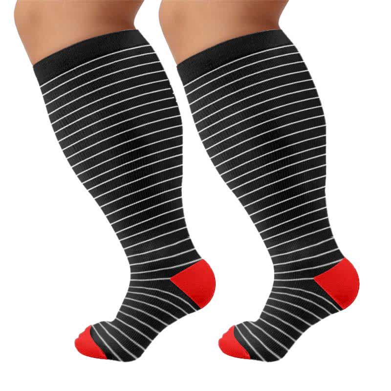 Plusock Plus Size Rainbow Stripe Compression Socks - Black(1 Pair) - 4XL - image 9
