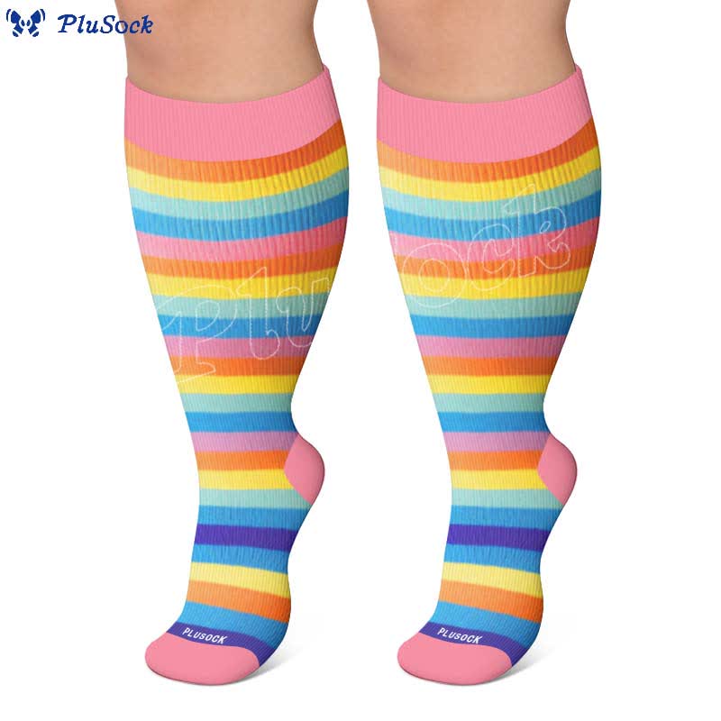 Plusock Plus Size Rainbow Stripe Compression Socks - image 6