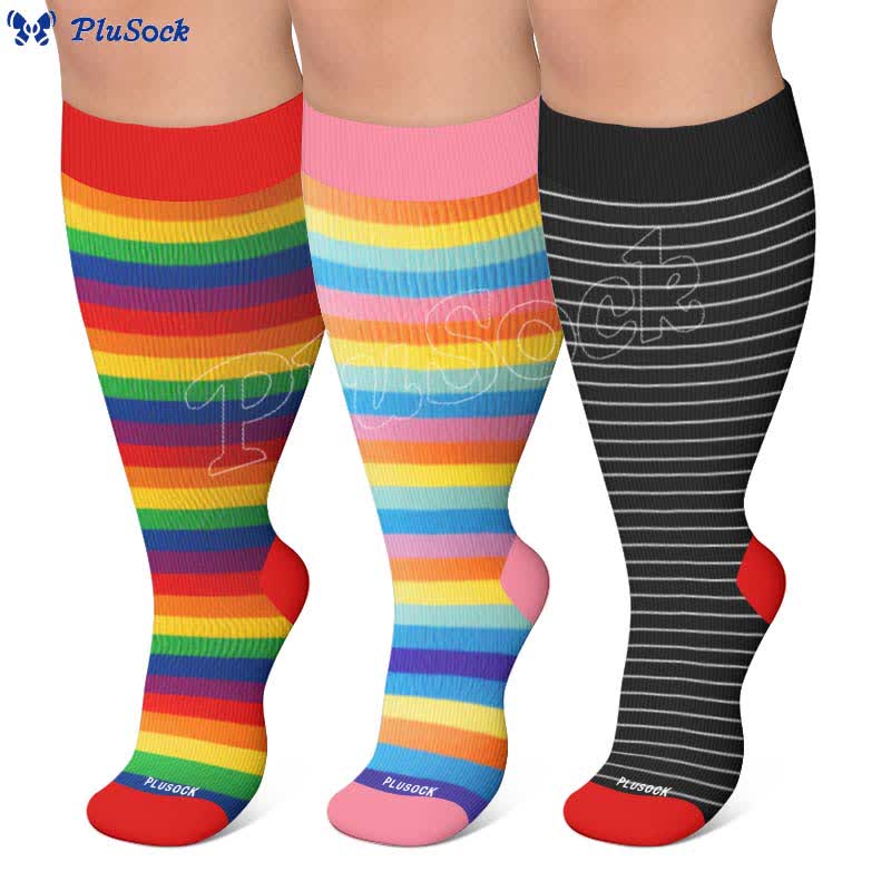 Plusock Plus Size Rainbow Stripe Compression Socks - image 0