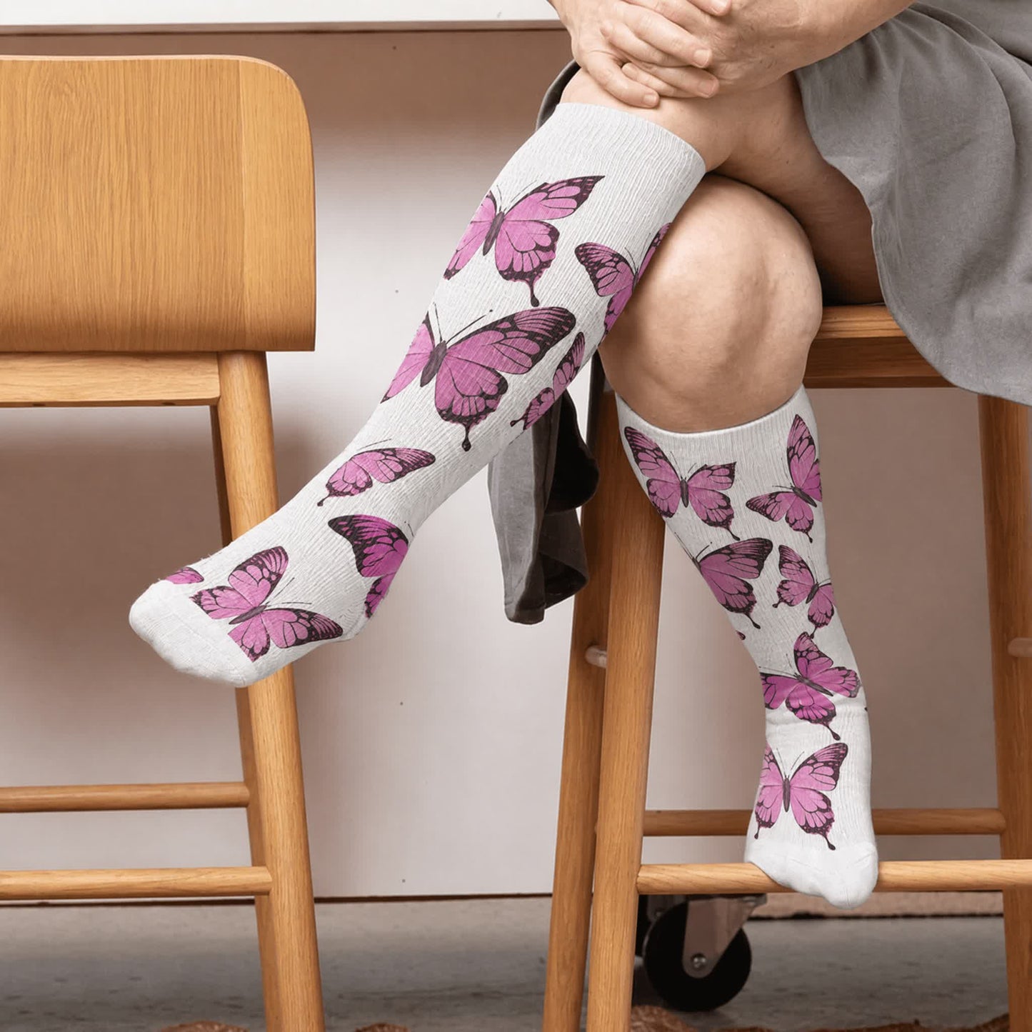 Plusock Plus Size Sweet Butterfly Compression Socks - White(1 Pair) - 4XL - image 1