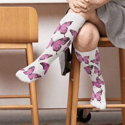 Plusock Plus Size Sweet Butterfly Compression Socks - White(1 Pair) - 4XL - image 1