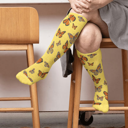 Plusock Plus Size Sweet Butterfly Compression Socks - Yellow(1 Pair) - 4XL - image 2