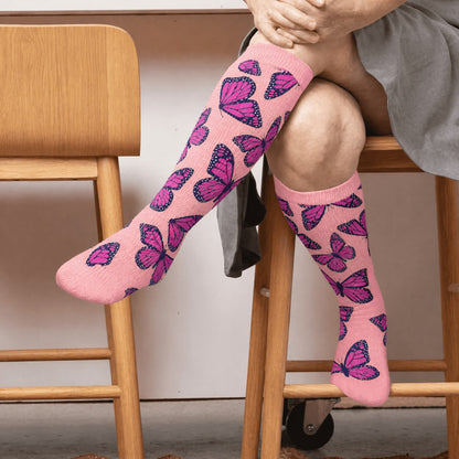 Plusock Plus Size Sweet Butterfly Compression Socks - Pink(1 Pair) - 4XL - image 3