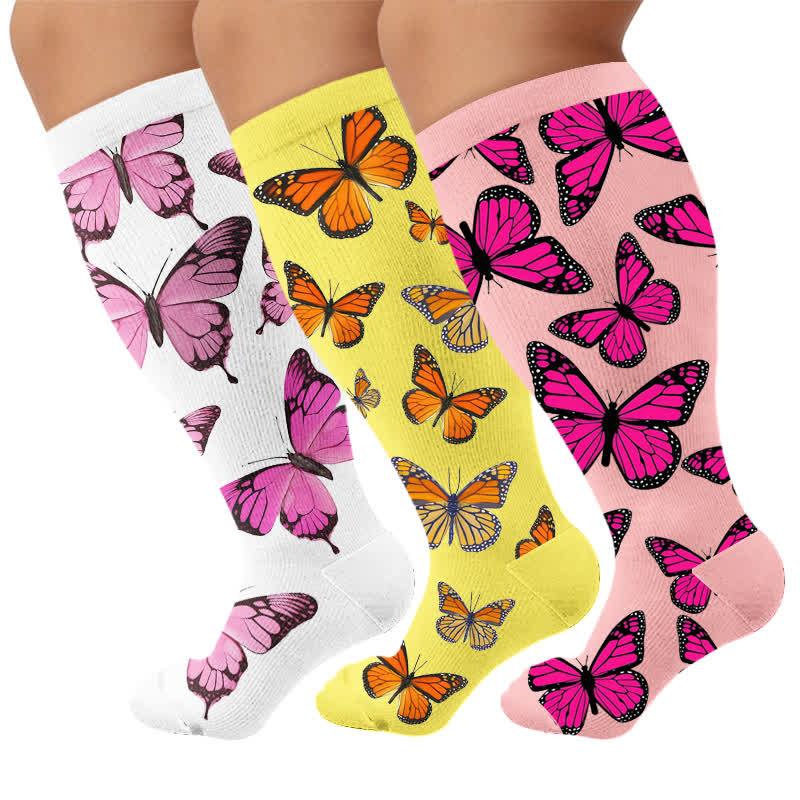 Plusock Plus Size Sweet Butterfly Compression Socks - Multicolor(3 Pairs) - 4XL - image 4
