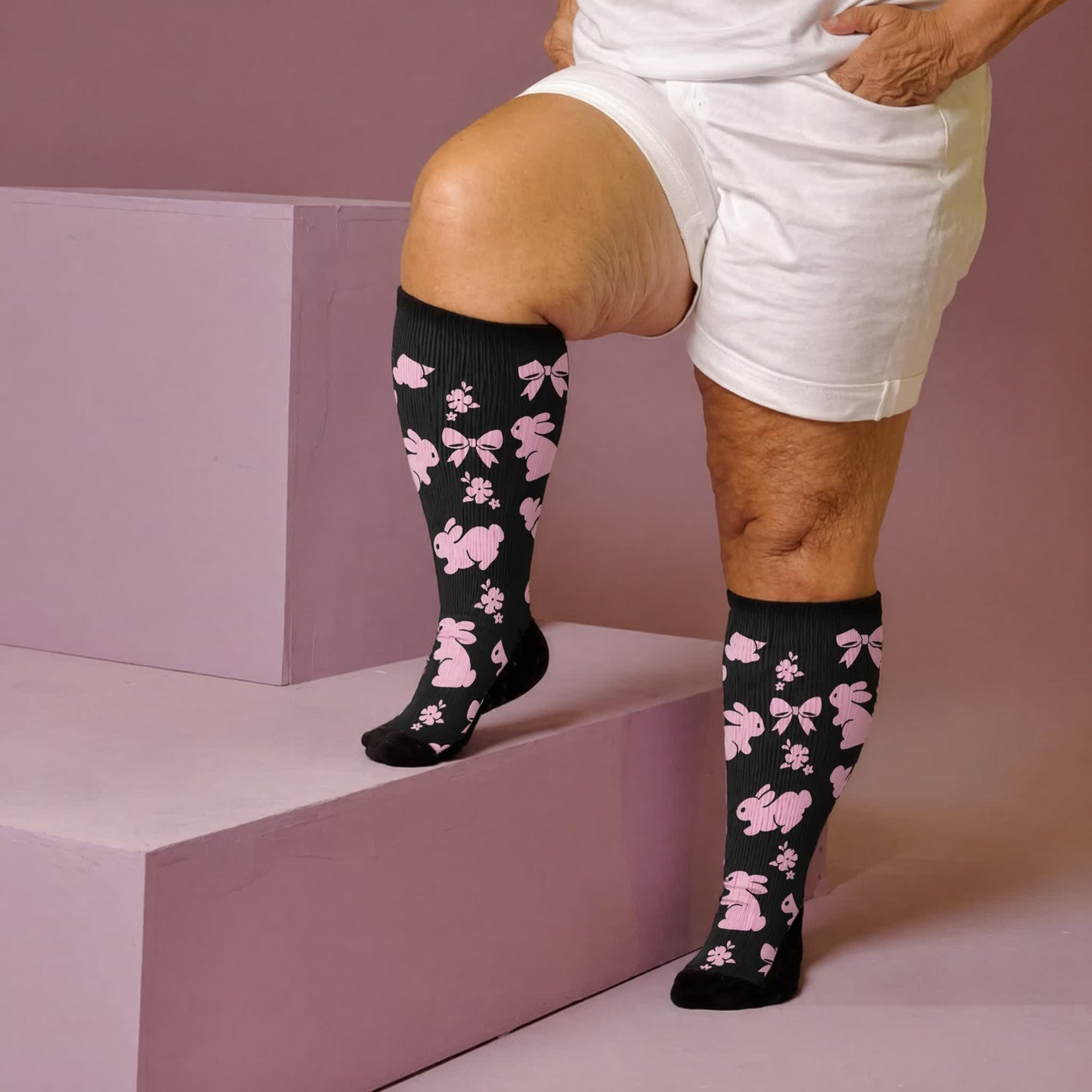 Plusock Plus Size White Cat Paw Compression Socks - Black(1 Pair) - 4XL - image 2