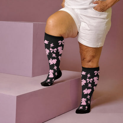 Plusock Plus Size White Cat Paw Compression Socks - Black(1 Pair) - 4XL - image 2
