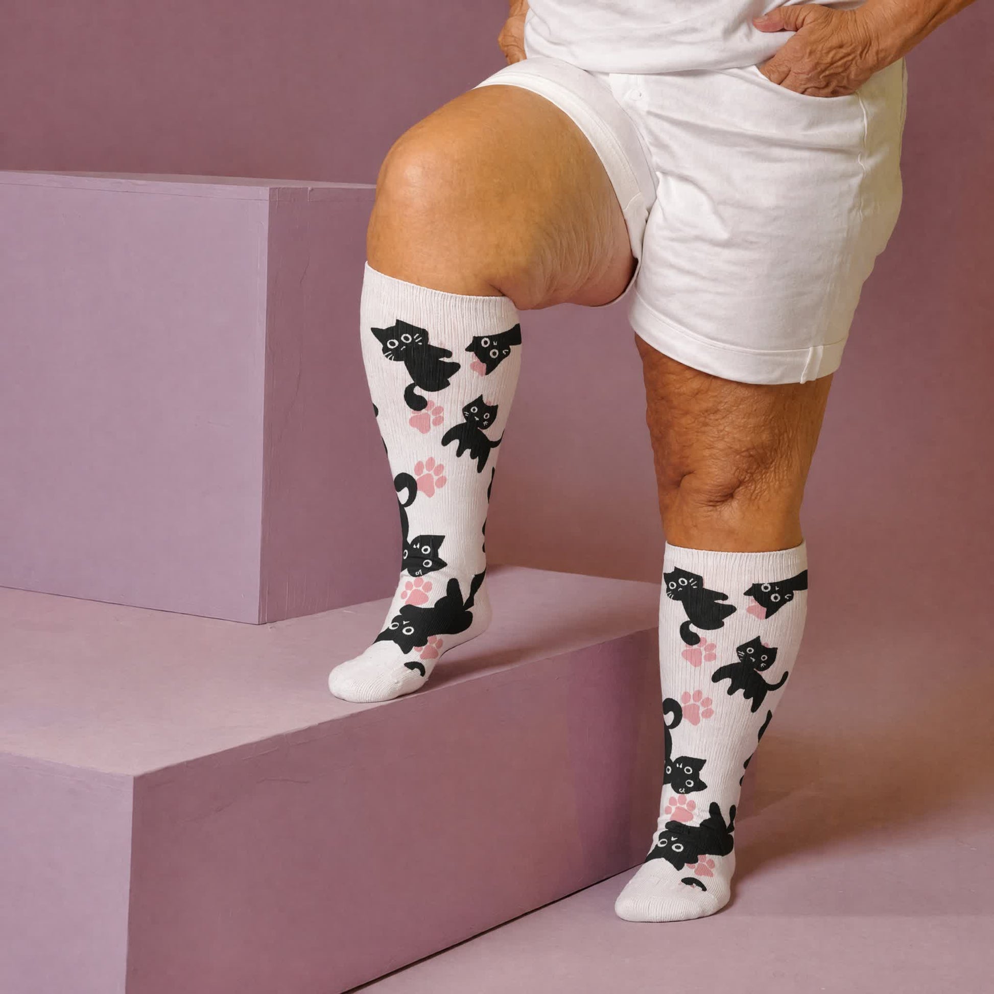 Plusock Plus Size White Cat Paw Compression Socks - White(1 Pair) - 4XL - image 1
