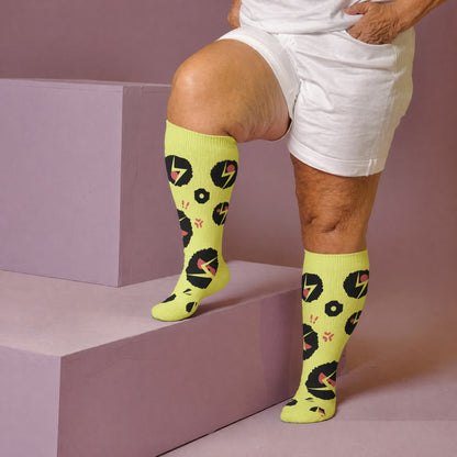 Plusock Plus Size White Cat Paw Compression Socks - Yellow(1 Pair) - 4XL - image 3