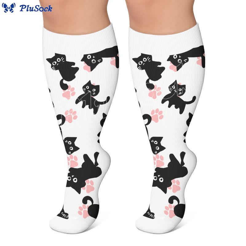Plusock Plus Size White Cat Paw Compression Socks - image 5