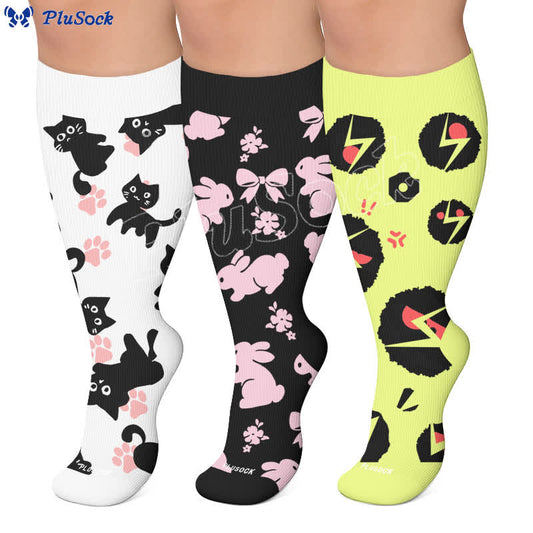 Plusock Plus Size White Cat Paw Compression Socks - image 0