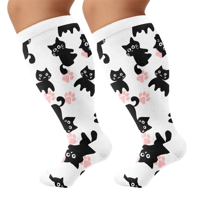 Plusock Plus Size White Cat Paw Compression Socks - image 8