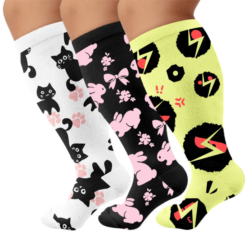 Plusock Plus Size White Cat Paw Compression Socks - Multicolor(3 Pairs) - 4XL - image 4