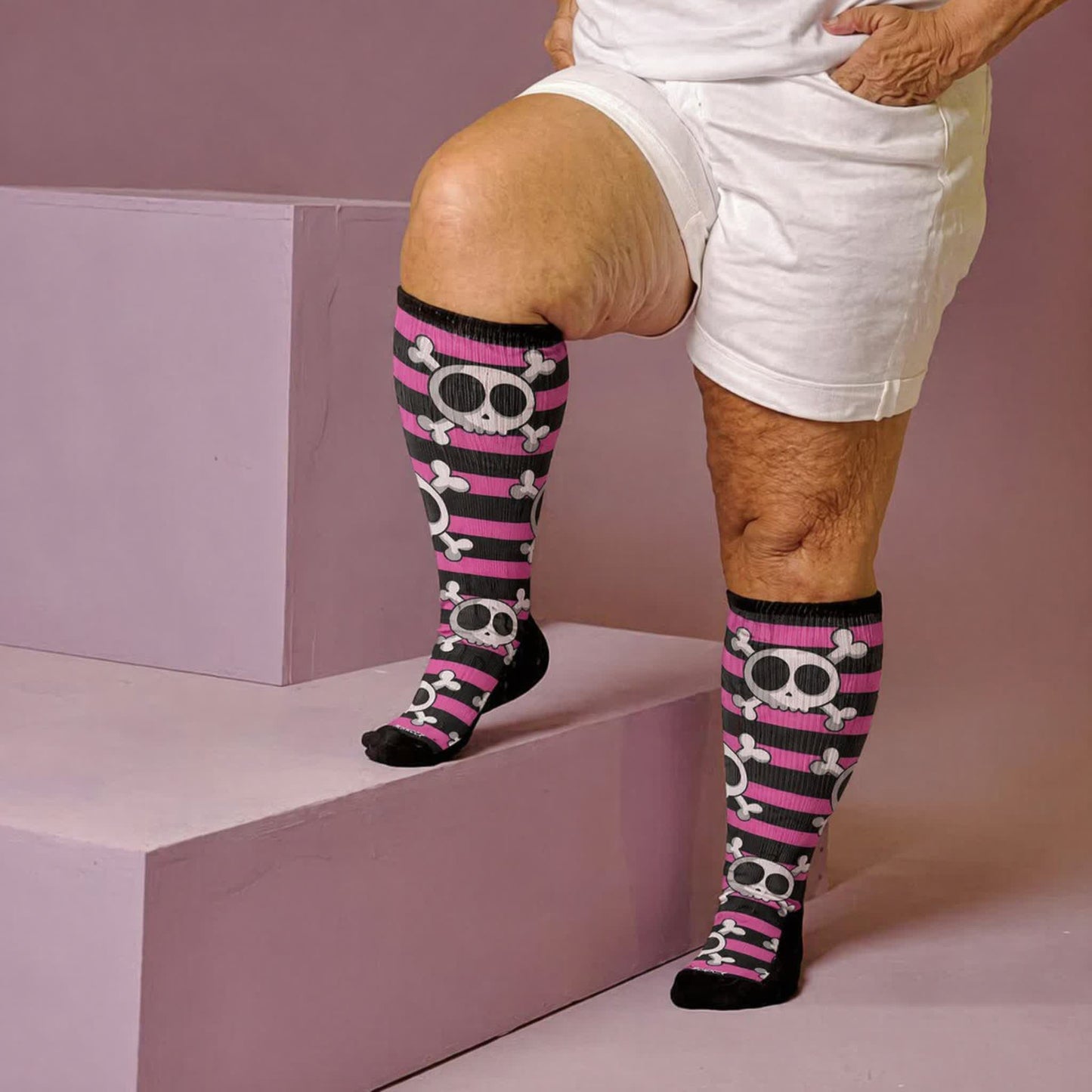 Plusock Plus Size Kawaii Skull Compression Socks - Pink(1 Pair) - 4XL - image 2