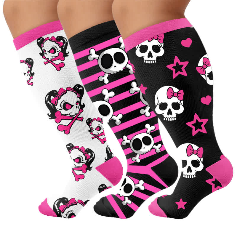 Plusock Plus Size Kawaii Skull Compression Socks - Multicolor(3 Pairs) - 4XL - image 4