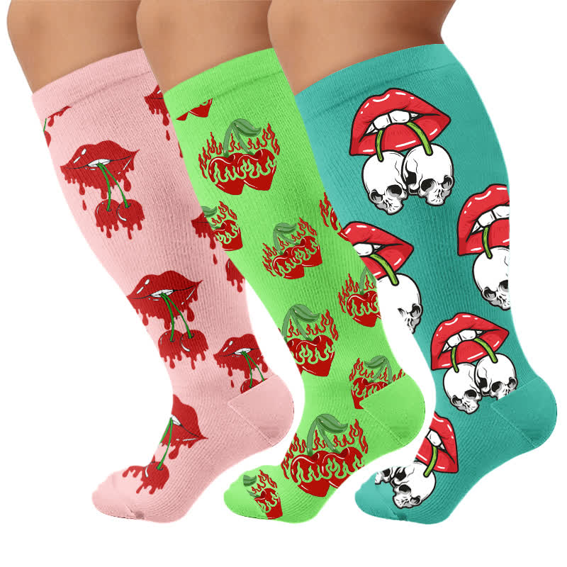 Plusock Plus Size Dripping Lips Compression Socks - Multicolor(3 Pairs) - 4XL - image 4