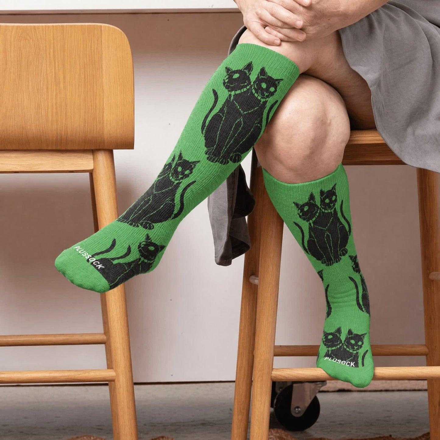 Plusock Plus Size Gothic Cat Compression Socks - Green(1 Pair) - 4XL - image 3