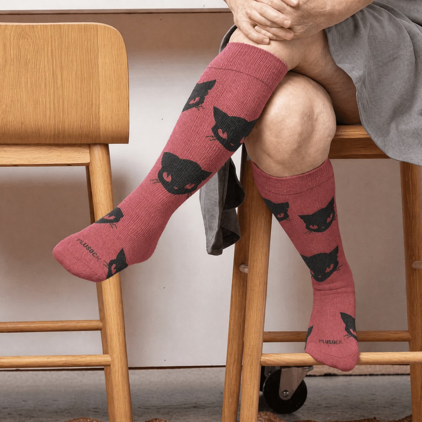 Plusock Plus Size Gothic Cat Compression Socks - Red(1 Pair) - 4XL - image 1
