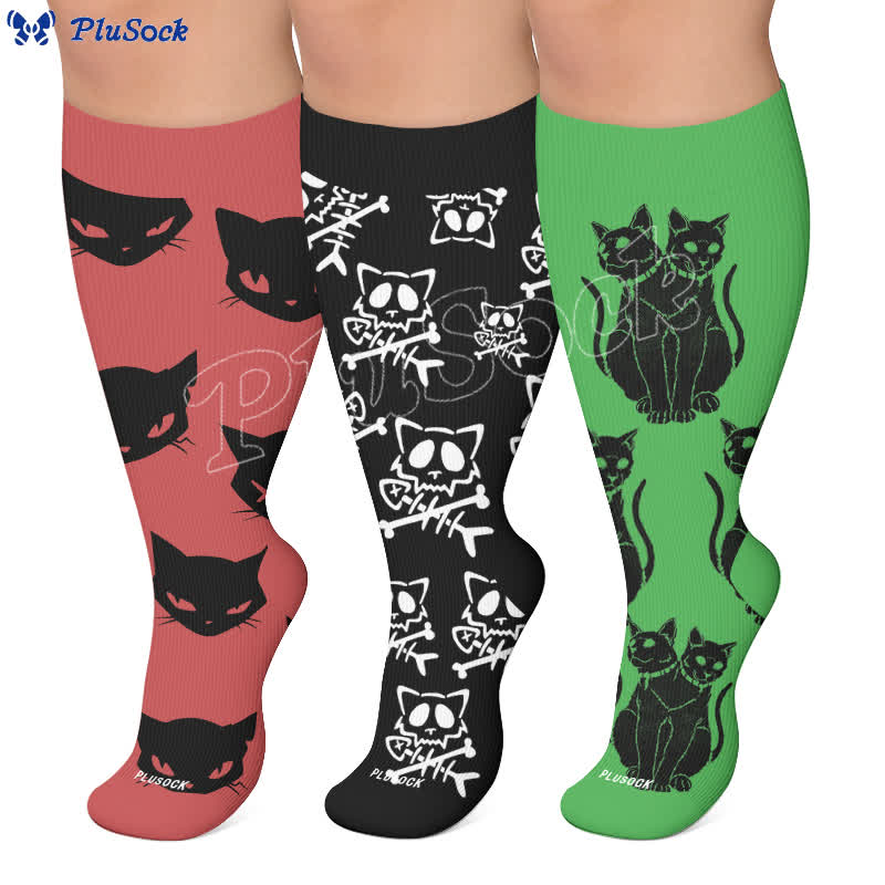 Plusock Plus Size Gothic Cat Compression Socks - image 0