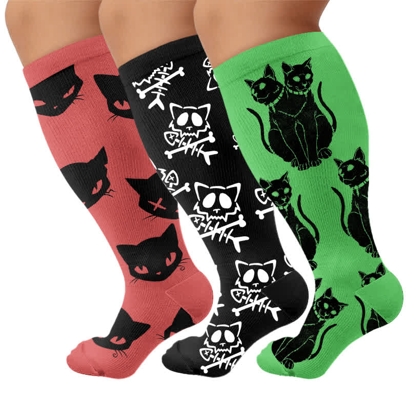 Plusock Plus Size Gothic Cat Compression Socks - Multicolor(3 Pairs) - 4XL - image 4