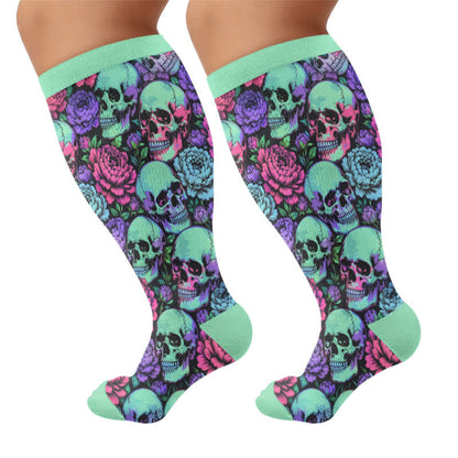 Plusock Plus Size Blue Skull Compression Socks - Green(1 Pair) - 4XL - image 8