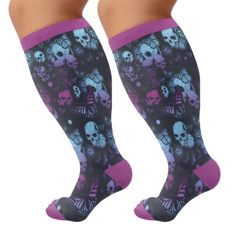 Plusock Plus Size Blue Skull Compression Socks - Purple(1 Pair) - 4XL - image 9