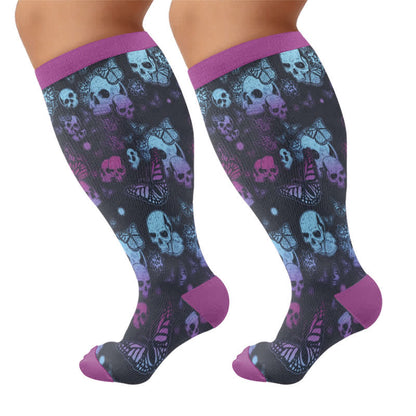 Plusock Plus Size Blue Skull Compression Socks - Purple(1 Pair) - 4XL - image 9