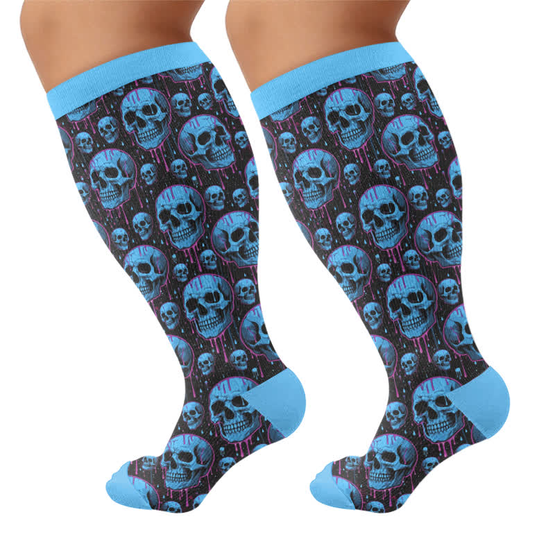 Plusock Plus Size Blue Skull Compression Socks - Blue(1 Pair) - 4XL - image 10