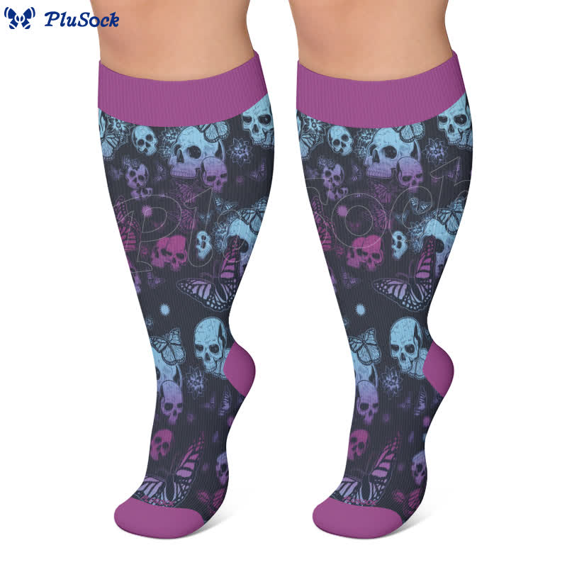 Plusock Plus Size Blue Skull Compression Socks - image 7