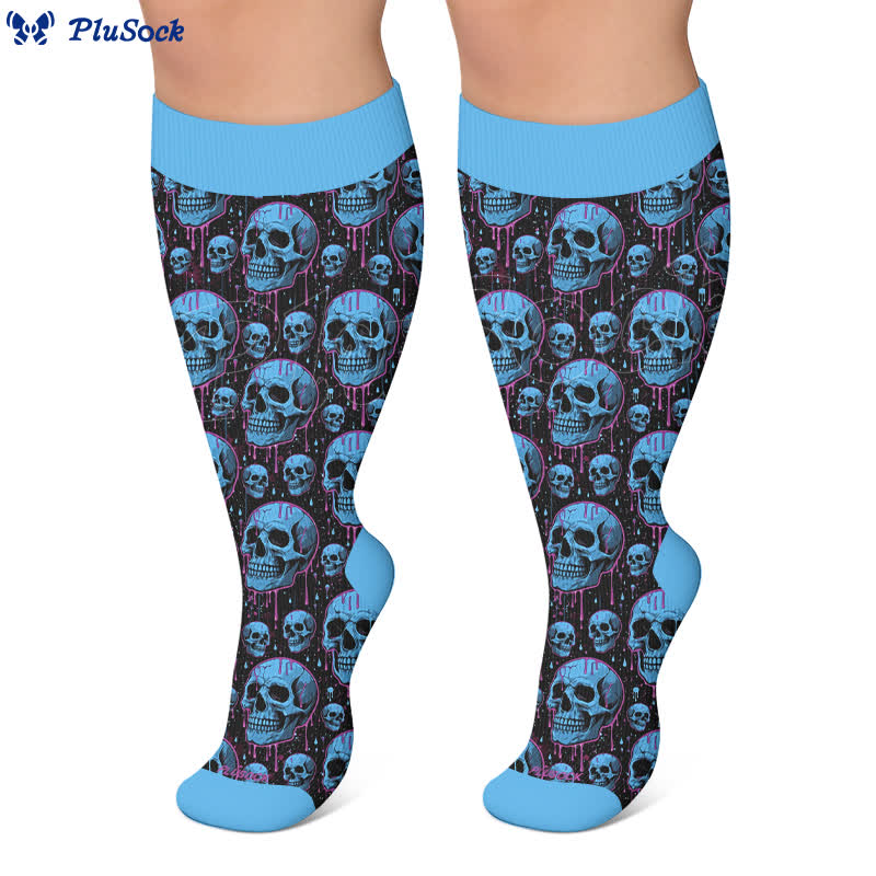 Plusock Plus Size Blue Skull Compression Socks - image 6