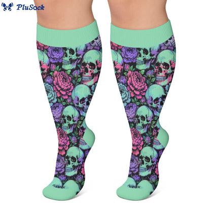 Plusock Plus Size Blue Skull Compression Socks - image 5