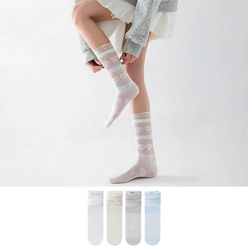 Plusock Sheer Bow Pattern Quarter Socks(4 Pairs) - image 0