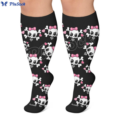 Plusock Plus Size Kawaii Skull Bow Compression Socks - image 7