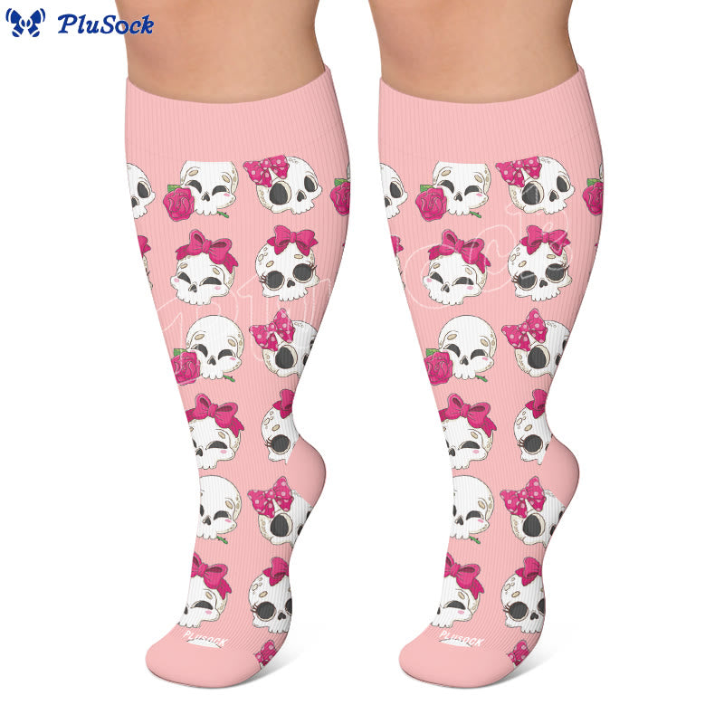 Plusock Plus Size Kawaii Skull Bow Compression Socks - image 6