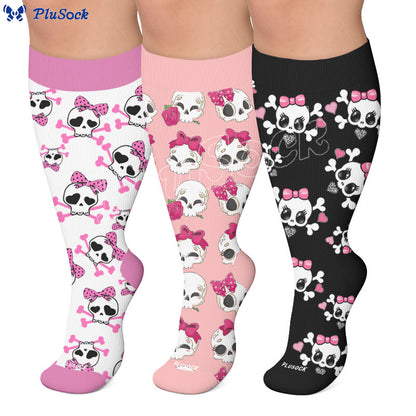 Plusock Plus Size Kawaii Skull Bow Compression Socks - image 0