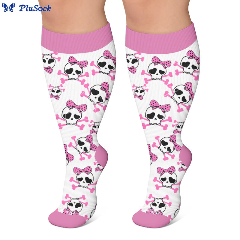 Plusock Plus Size Kawaii Skull Bow Compression Socks - image 5