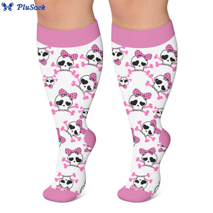 Plusock Plus Size Kawaii Skull Bow Compression Socks - image 5