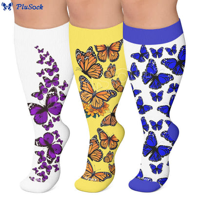 Plusock Plus Size Colorful Butterfly Compression Socks - image 0