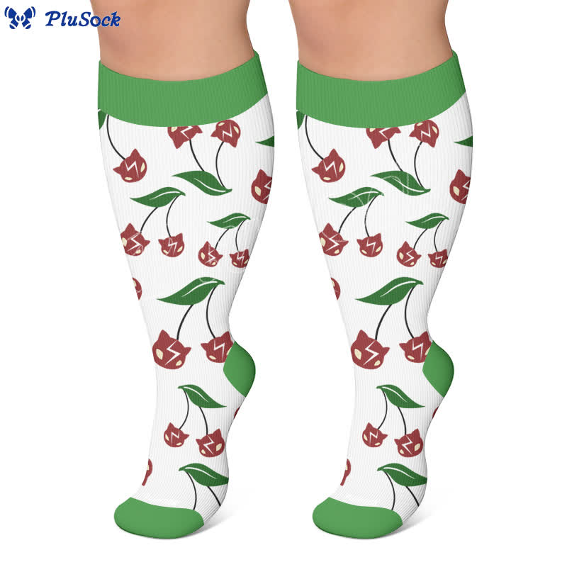 Plusock Plus Size Cherry Bow Cat Compression Socks - image 5