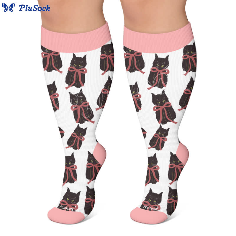 Plusock Plus Size Cherry Bow Cat Compression Socks - image 7