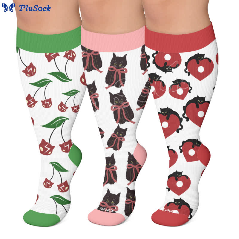 Plusock Plus Size Cherry Bow Cat Compression Socks - image 0