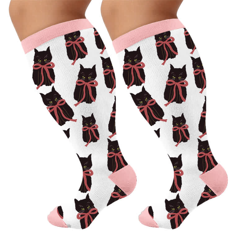 Plusock Plus Size Cherry Bow Cat Compression Socks - Pink(1 Pair) - 4XL - image 10
