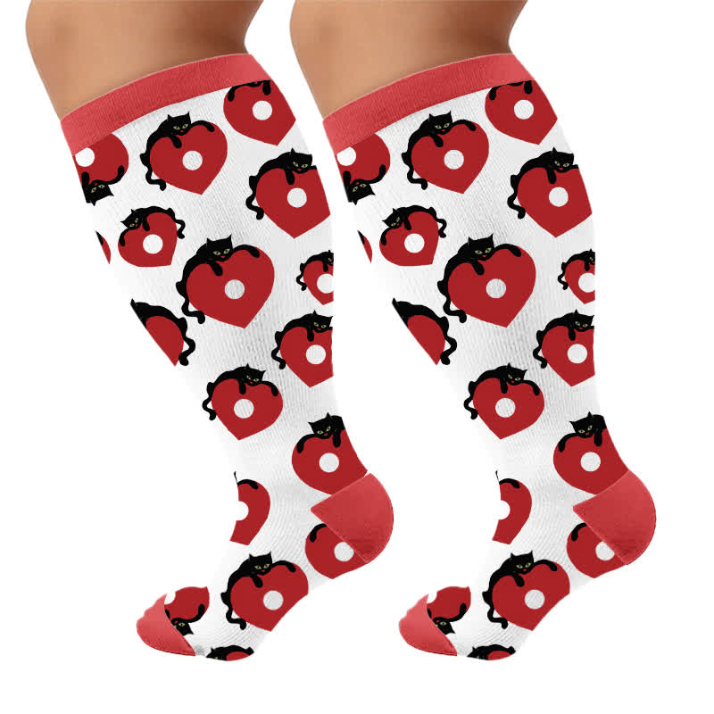 Plusock Plus Size Cherry Bow Cat Compression Socks - Red(1 Pair) - 4XL - image 8